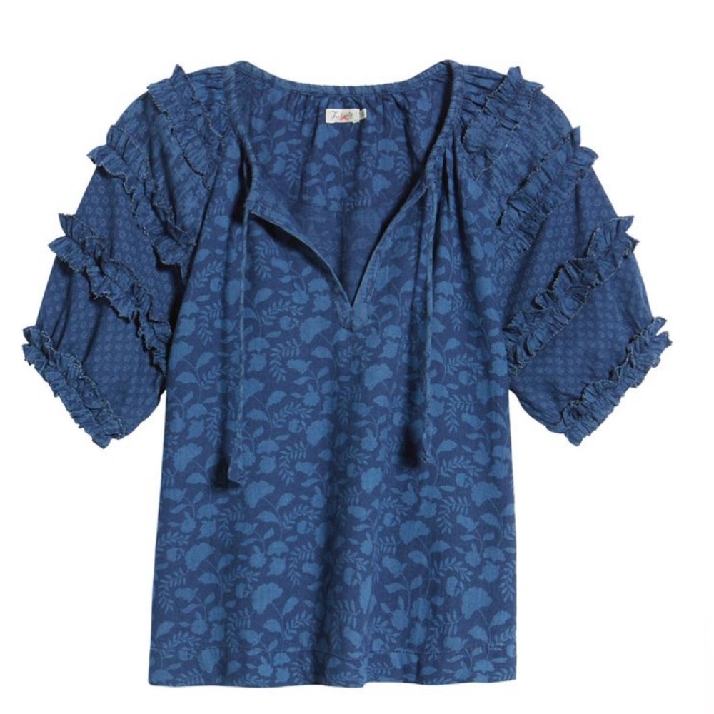 Faherty Bodhi Floral Raglan Sleeve Ruffle Top